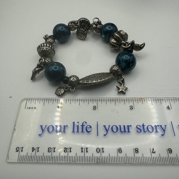 Handcrafted Silver & Blue Charm Bracelet With Beads - Picture 6 of 6